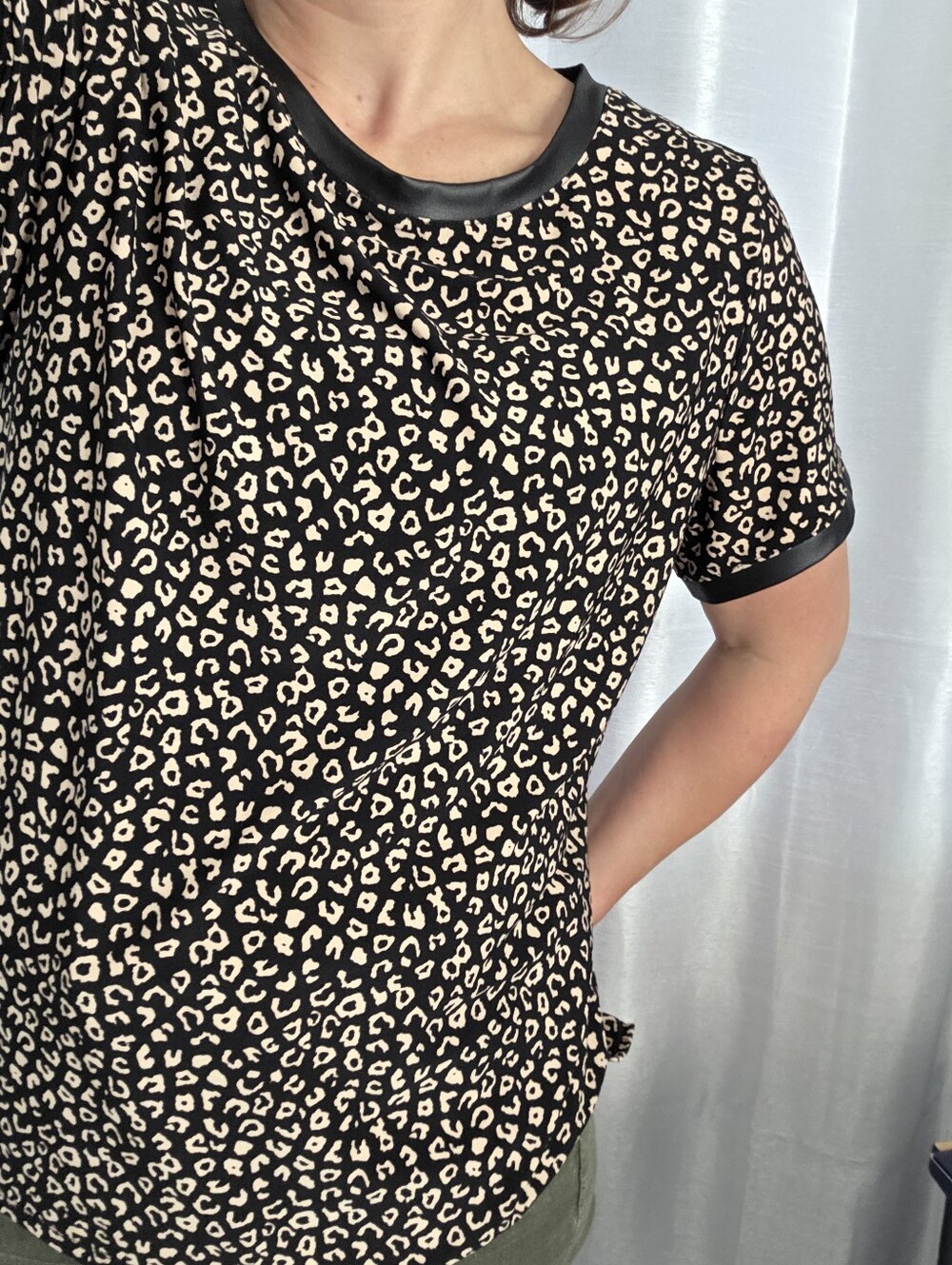 Anne Klein Leopard Print Faux Leather trim top